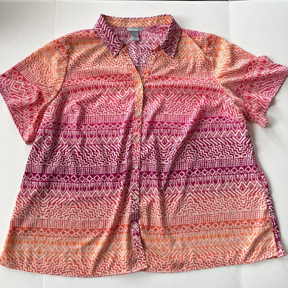 Catherines Button Up Shirt 2X Lightweight‎ Comfortable Office Ombre Colorful
